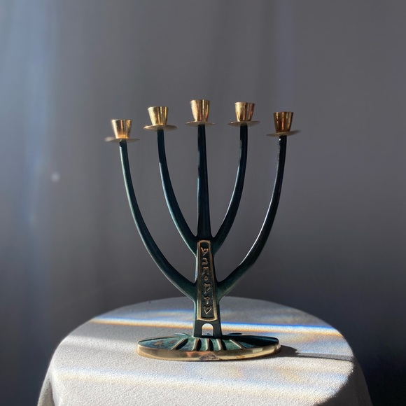 {SOLD} Mid-century Modern Brass Candelabra Menorah - Picture 10 of 12